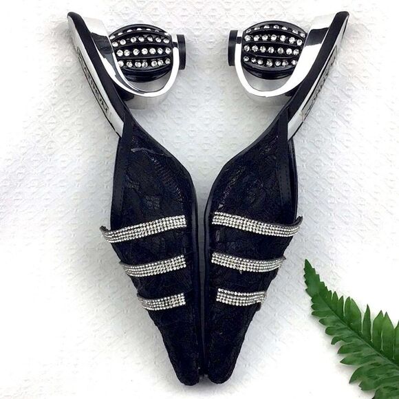 Platinum Collection by Jade Black Lace Diamond Heel Mules - Picture 3 of 15
